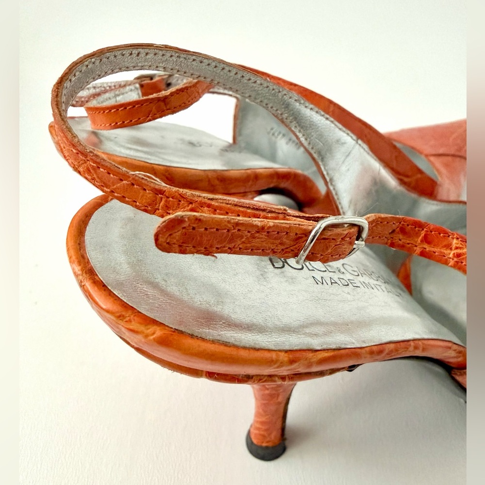 DOLCE & GABBANA | Orange Croc Embossed Slingback Kitten Heels EU 37.5 - Picture 7 of 13